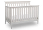 Delta Children Bianca White (130) Greyson Signature 4-in-1 Crib, angled view, b3b 8-Greyson Signature 4-in-1 Convertible Crib