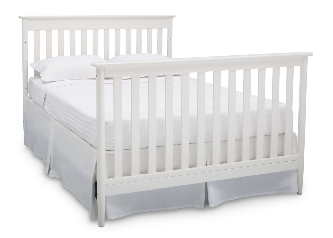 Delta Children Bianca White (130) Greyson Signature 4-in-1 Crib, angled conversion to full size bed, b6b