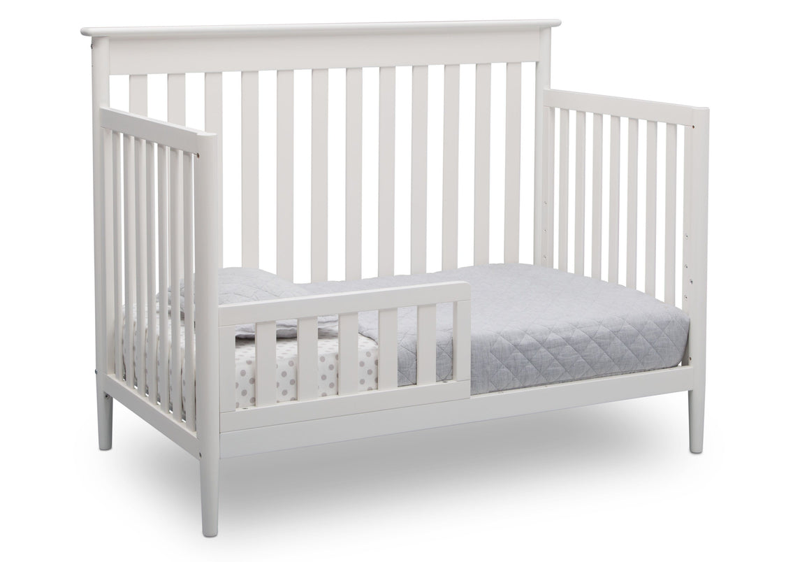 Delta Children Bianca White (130) Greyson Signature 4-in-1 Crib, angled conversion to toddler bed, b5b