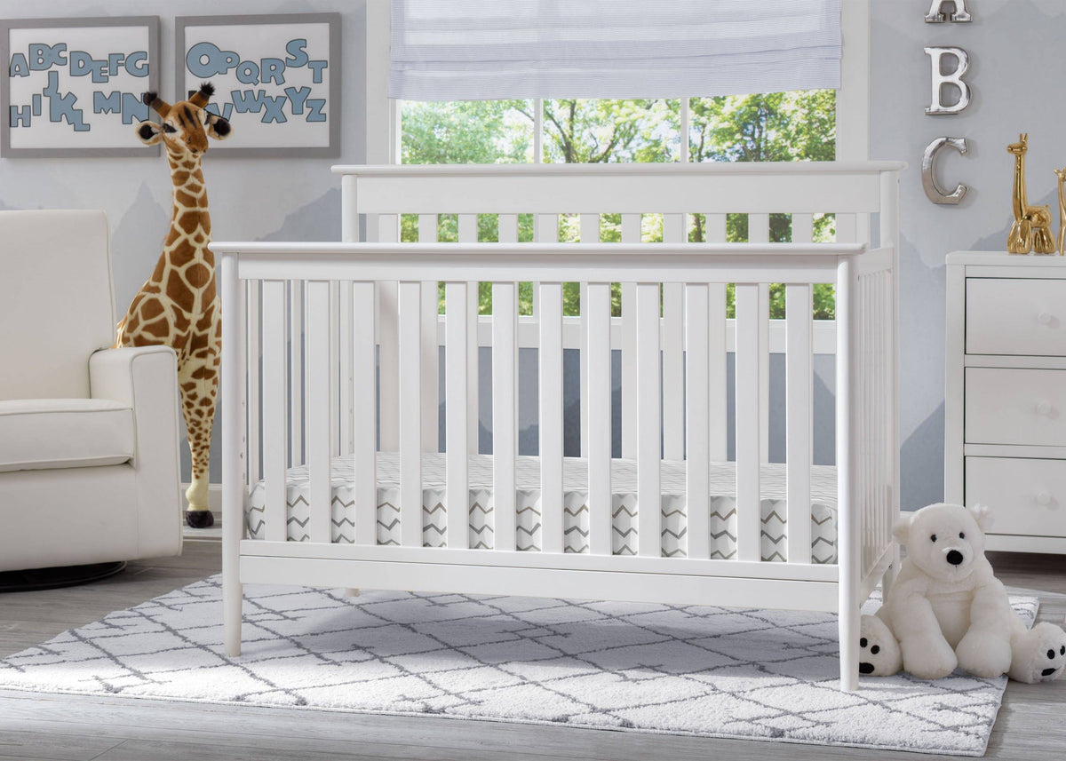 Delta Children Bianca White (130) Greyson Signature 4-in-1 Crib, Room View b1b