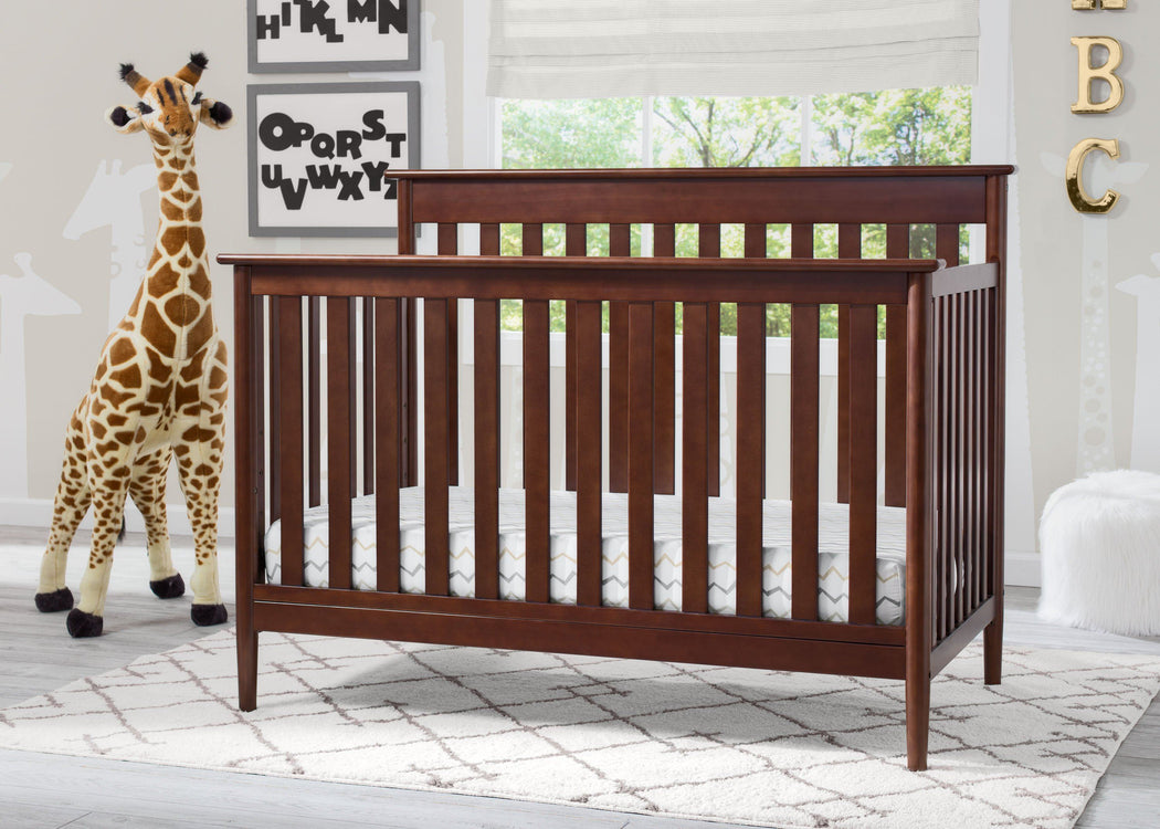 Delta Children Walnut (1316) Greyson Signature 4-in-1 Crib, angled view, d3d