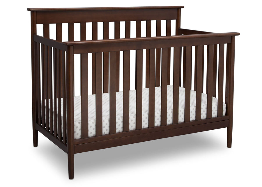 Delta Children Walnut (1316)) Greyson Signature 4-in-1 Crib, angled view, d3d 20-Greyson Signature 4-in-1 Convertible Crib