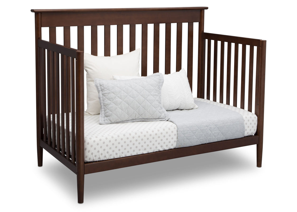 Delta Children Walnut (1316)) Greyson Signature 4-in-1 Crib, angled conversion to daybed, d4d
