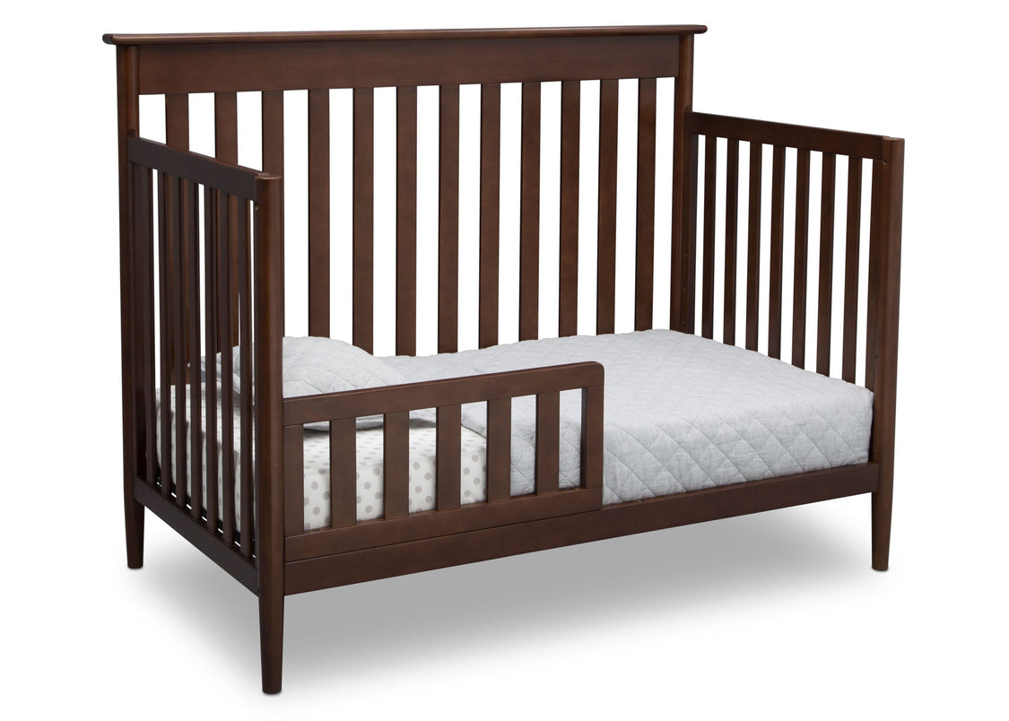 Delta Children Walnut (1316)) Greyson Signature 4-in-1 Crib, angled conversion to toddler bed, d5d