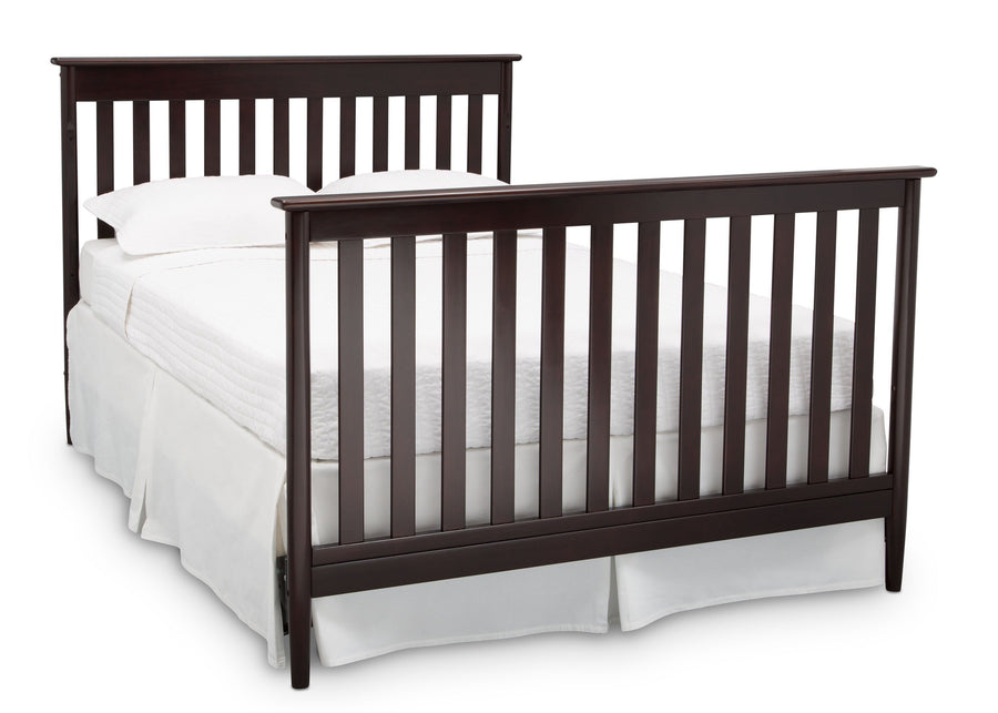 Delta Children Dark Chocolate (207) Greyson Signature 4-in-1 Crib, angled conversion to full size bed, c6c 17-Greyson Signature 4-in-1 Convertible Crib