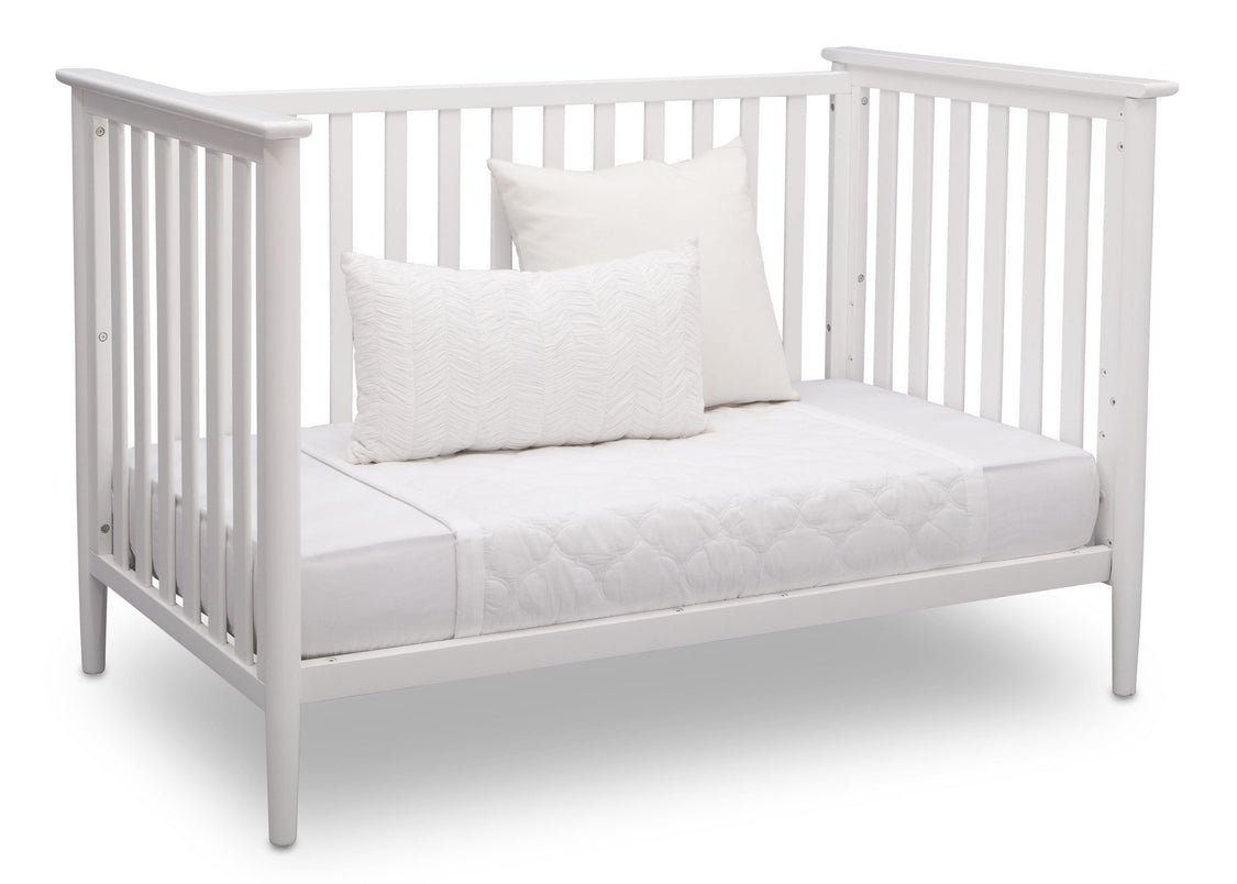 Delta Children Bianca White (130) Greyson 3-in-1 Crib, Angled Conversion to Daybed, a4a