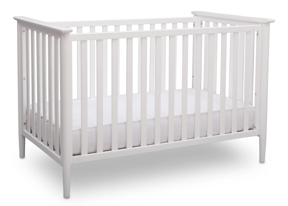 Delta Children Bianca White (130) Greyson 3-in-1 Crib, Angled View, a2a