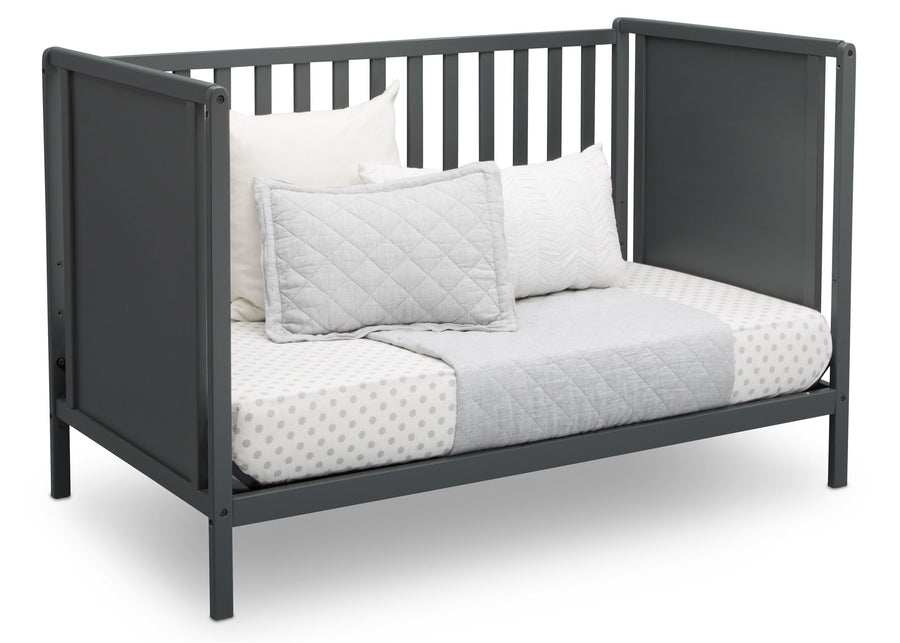 Delta Children Charcoal Grey (029) Heartland Classic 4-in-1 Convertible Crib, Day Bed Angle, b5b 11-Heartland Classic 4-in-1 Convertible Crib