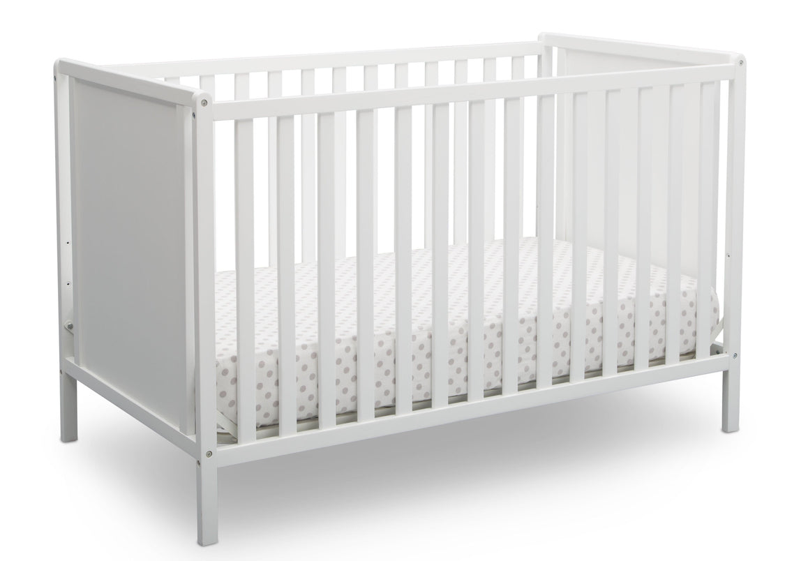 Delta Children Bianca White (130) Heartland Classic 4-in-1 Convertible Crib, Crib Angle, c3c