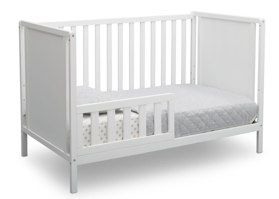 Delta Children Bianca White (130) Heartland Classic 4-in-1 Convertible Crib, Toddler Bed Angle, c4c 16-Heartland Classic 4-in-1 Convertible Crib