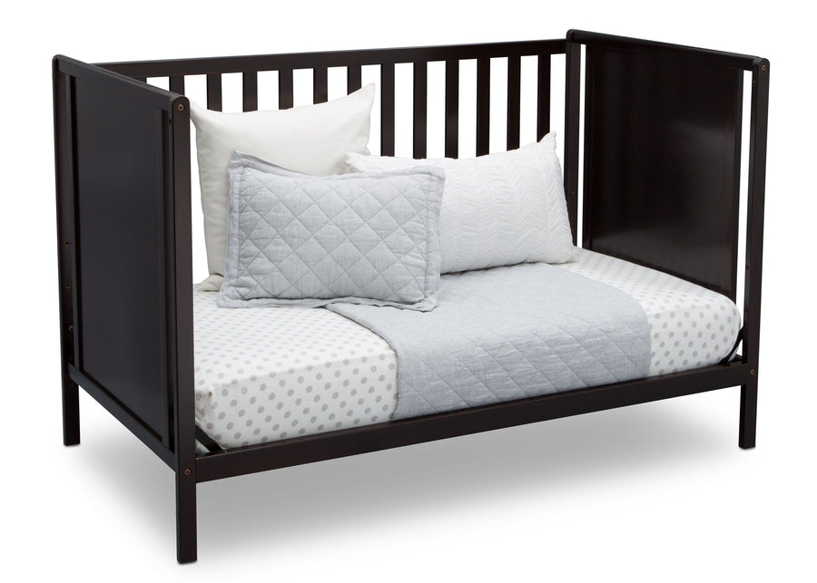 Delta Children Dark Chocolate (207) Heartland Classic 4-in-1 Convertible Crib, Day Bed Angle, d5d 23-Heartland Classic 4-in-1 Convertible Crib