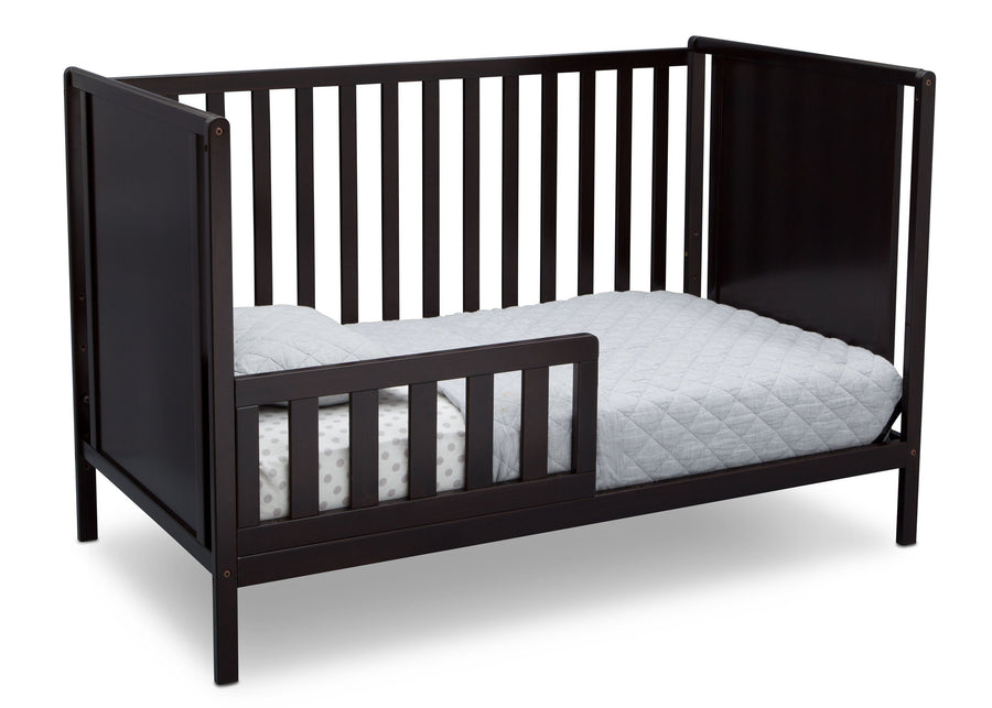 Delta Children Dark Chocolate (207) Heartland Classic 4-in-1 Convertible Crib, Toddler Bed Angle, d4d 22-Heartland Classic 4-in-1 Convertible Crib