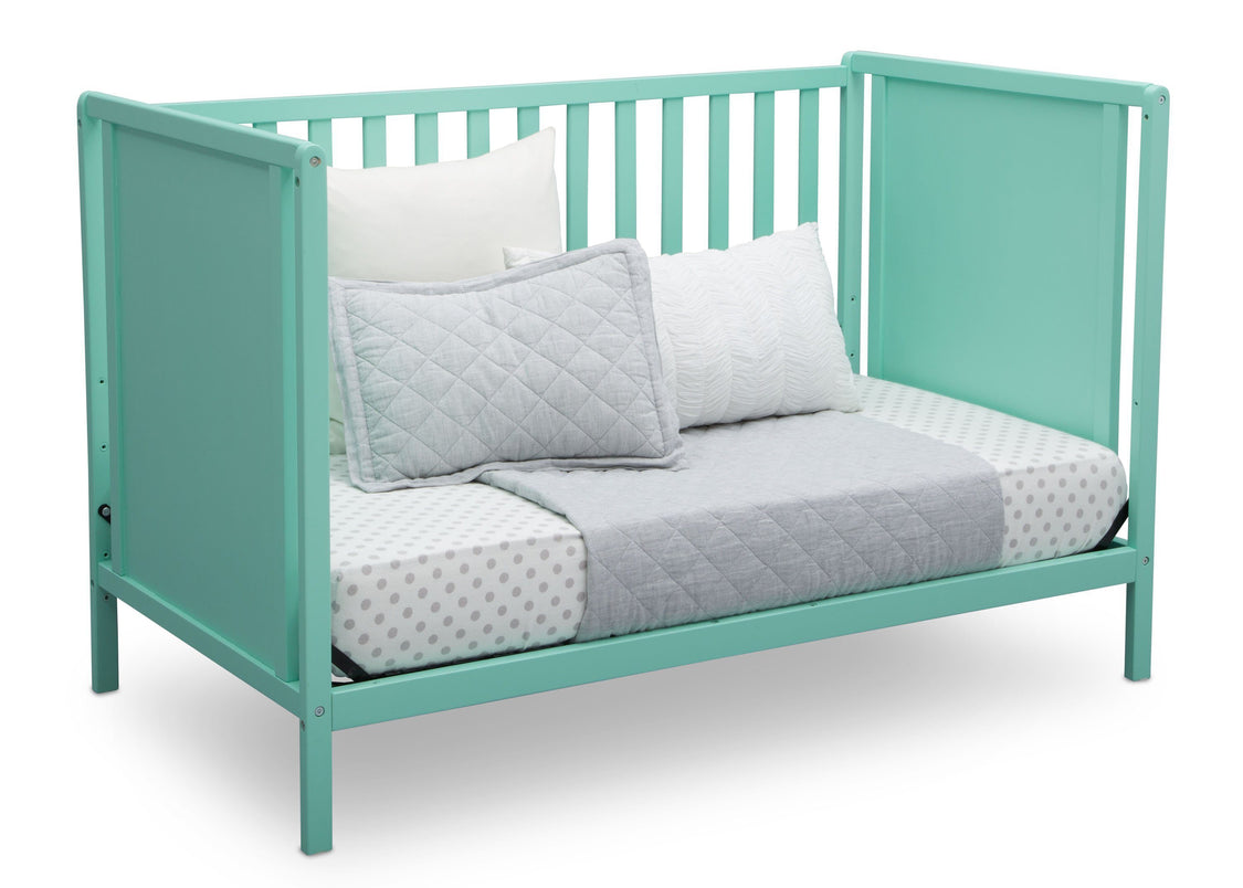 Delta Children Aqua (347) Heartland Classic 4-in-1 Convertible Crib, Day Bed Angle, e5e