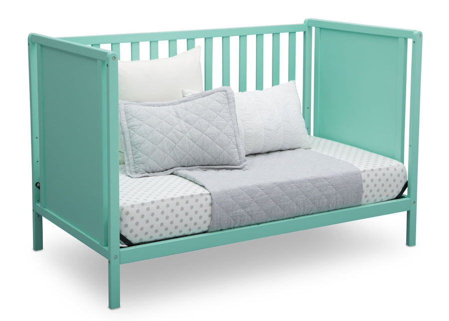 Delta Children Aqua (347) Heartland Classic 4-in-1 Convertible Crib, Day Bed Angle, e5e 29-Heartland Classic 4-in-1 Convertible Crib