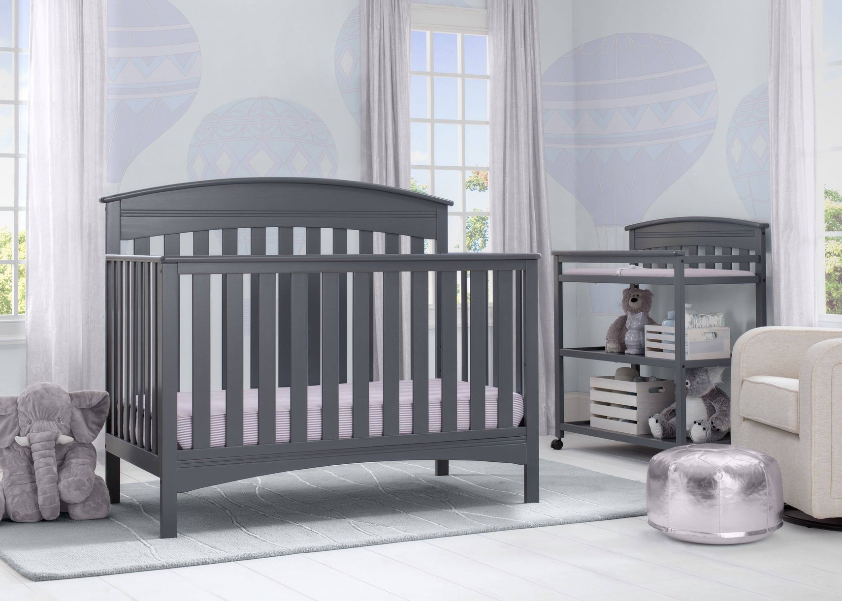 Delta Children Charcoal Grey (029) Bennington Elite Arched 4-in-1 Convertible Crib, Room, a1a