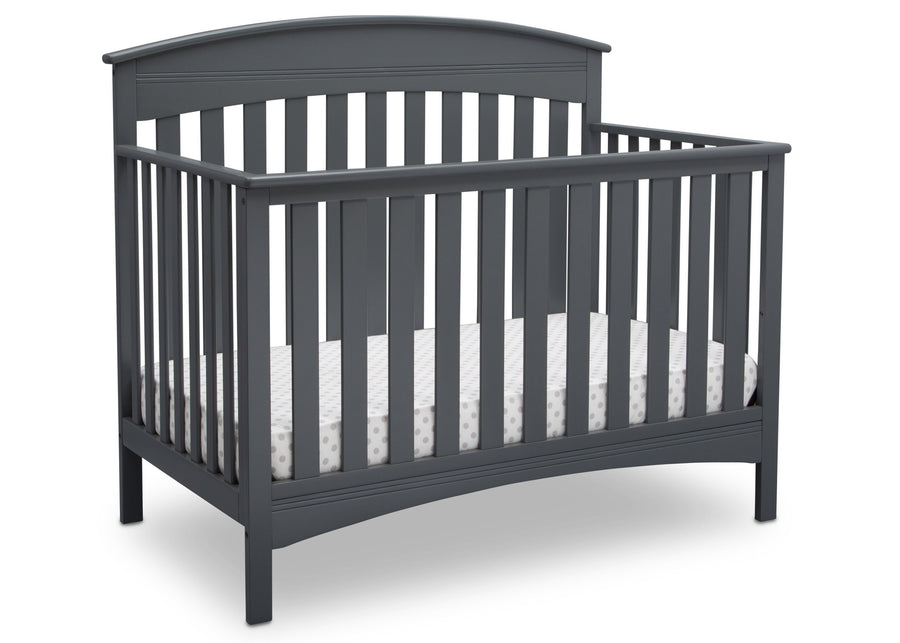 Delta Children Charcoal Grey (029) Bennington Elite Arched 4-in-1 Convertible Crib, Crib Angle, a3a 3-Bennington Elite Arched 4-in-1 Convertible Crib