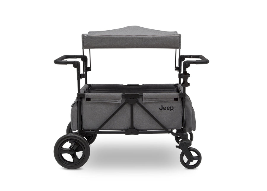 Jeep Wrangler Stroller Wagon by Delta Children, Grey (2148), canopy and roll-down shades for sun 2-Jeep Wrangler Stroller Wagon