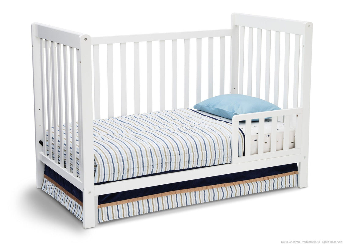 Delta Children White Ambiance (108) Waves 3-in-1-Crib Side View, Toddle Bed Conversion d3d