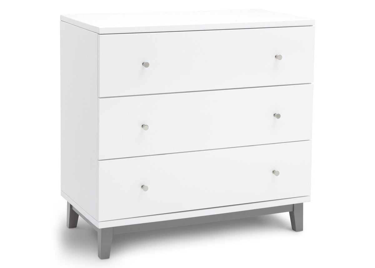 Delta Children White / Grey (027) Tribeca Three-Drawer Dresser Side View 1 a2a