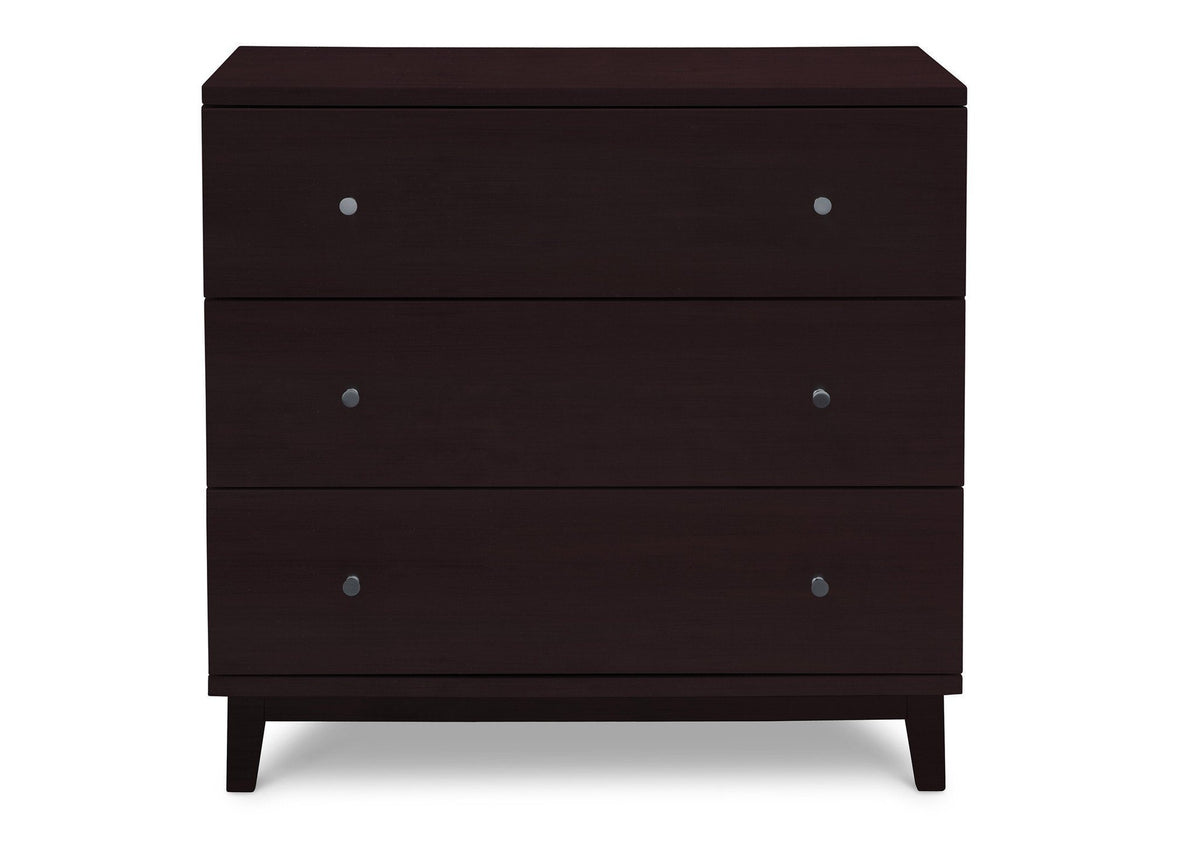 Delta Children Dark Chocolate (207) Tribeca 3 Drawer Dresser, Front View a1a