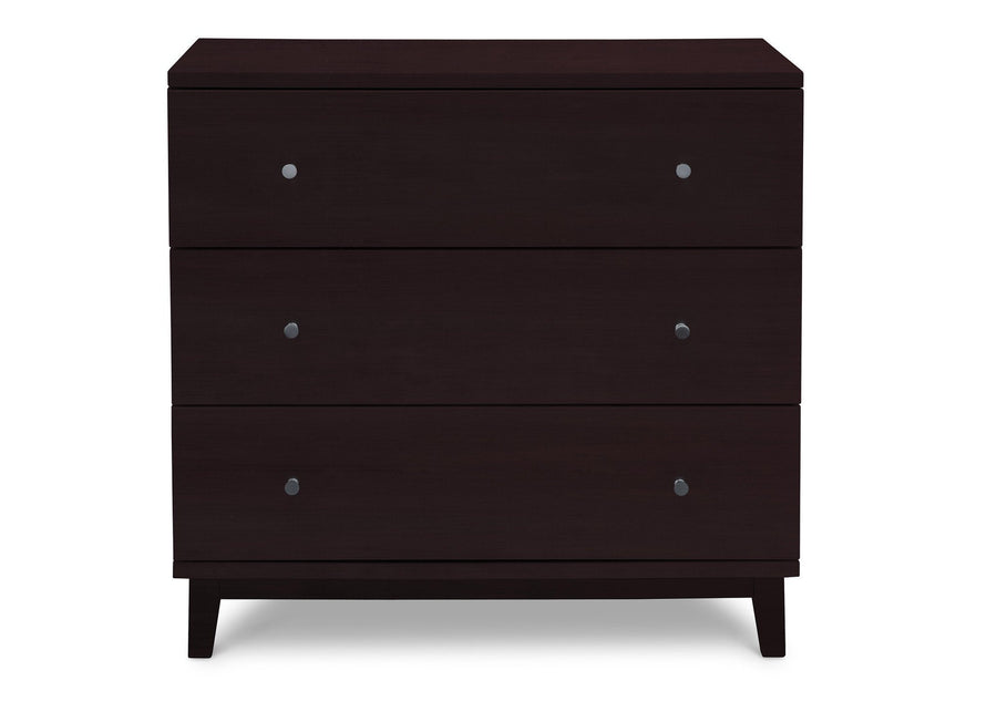 Delta Children Dark Chocolate (207) Tribeca 3 Drawer Dresser, Front View a1a 1-Tribeca 3 Drawer Dresser