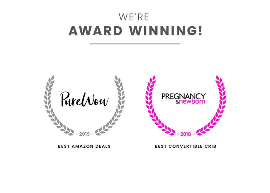 Award badges for Best Amazon Deals and Best Convertible Crib White with Black Espresso 141 14-Ava 3-in-1 Convertible Crib