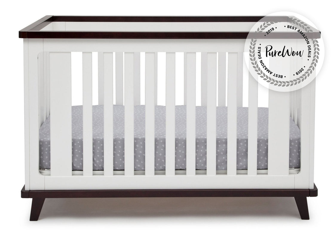 Delta Children White with Black Espresso 141 Ava 3-in-1 Crib b3b with badge