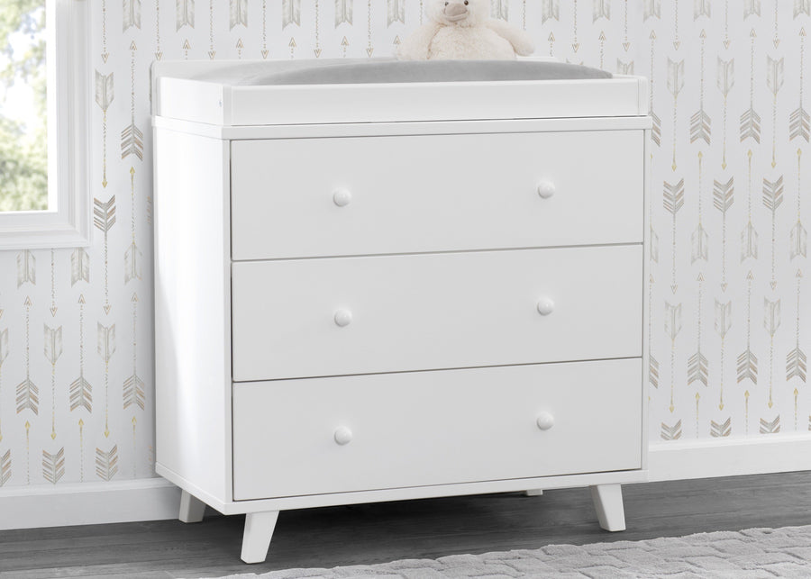 White (100) 68013-100 1-Ava 3 Drawer Dresser with Changing Top