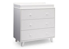 Delta Children White (100) Ava 3 Drawer Dresser with Changing Top, Side View a2a 3-Ava 3 Drawer Dresser with Changing Top