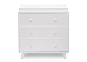 DCB: Delta Children White (100) Ava 3 Drawer Dresser with Changing Top, Front View a1a 3