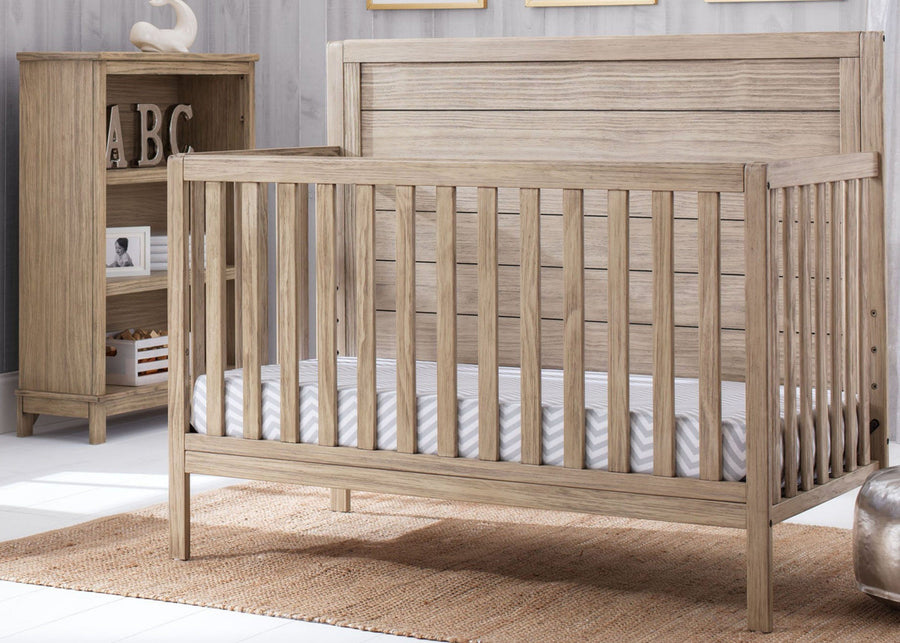 Serta Rustic Driftwood (112) Cambridge 4-in-1 Convertible Crib, Angled View b3b 8-Cambridge 4-in-1 Convertible Crib