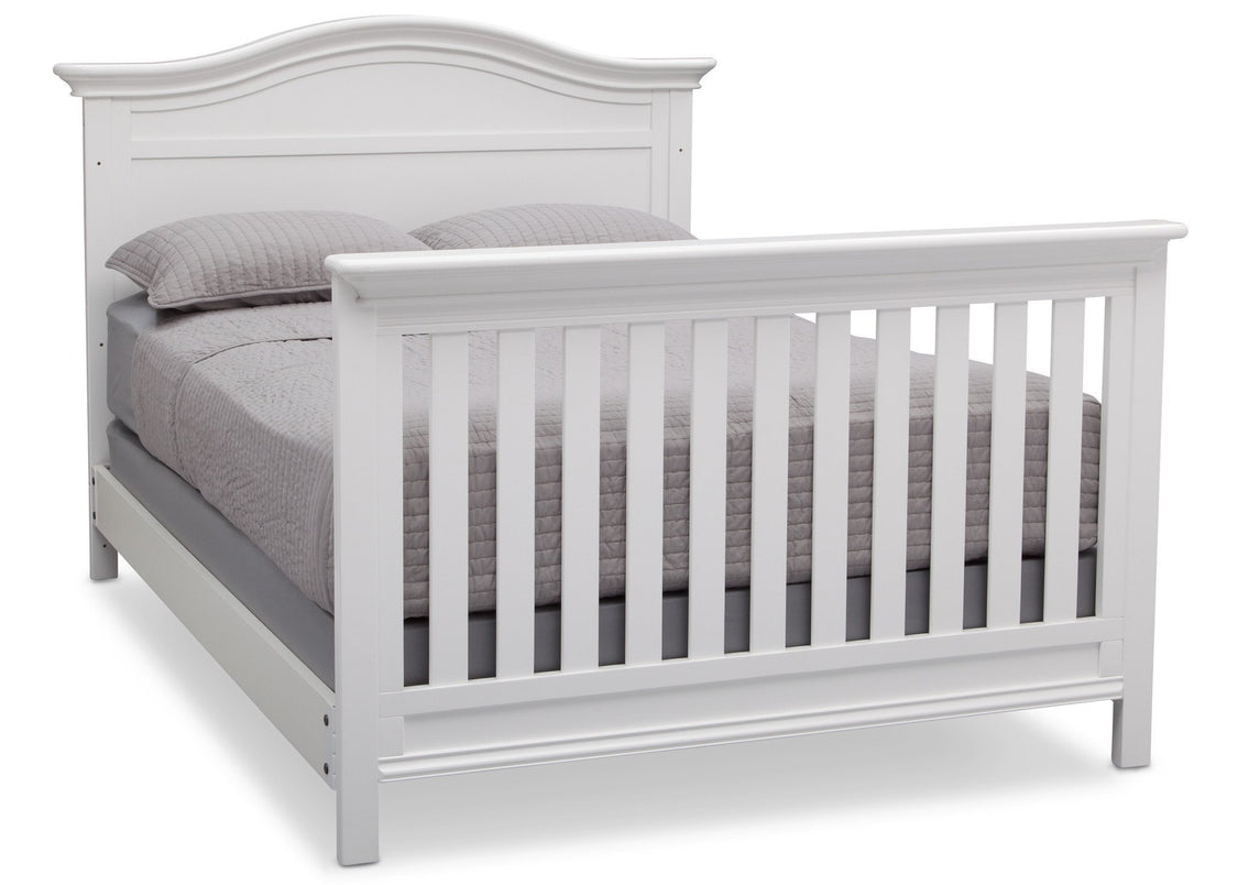 Serta Bianca White (130) Bethpage 4-in-1 Crib, Side View with Full Size Bed b7b