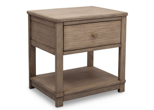 Delta Children Rustic Whitewash (112) Langston Nightstand with Drawer and Shelf, Side View, b3b 1