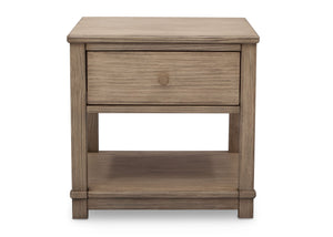 Delta Children Rustic Whitewash (112) Langston Nightstand with Drawer and Shelf, Front View, b2b 17