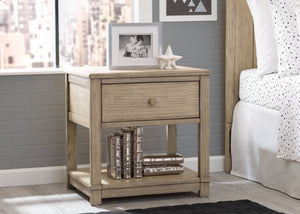 Delta Children Rustic Whitewash (112) Langston Nightstand with Drawer and Shelf, Hangtag, b1b 15