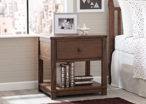 Delta Children Rustic Oak (229) Langston Nightstand with Drawer and Shelf, Hangtag, c1c 18