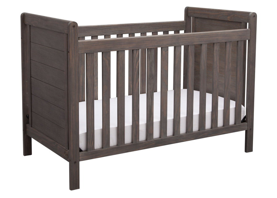 Delta Children Rustic Grey (084) Cali 4-in-1 Crib, angled view, a3a 3-Cali 4-in-1 Crib