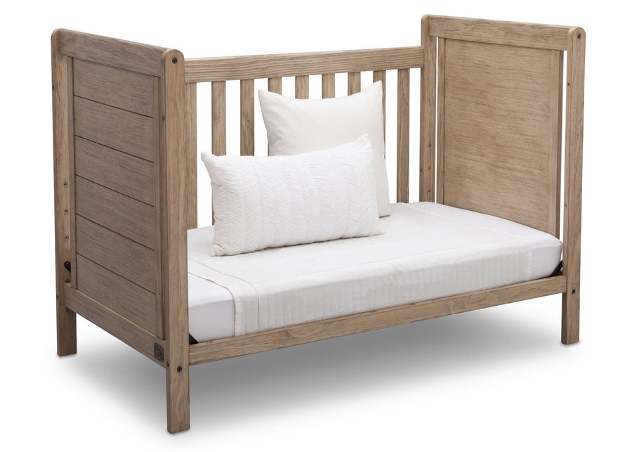 Delta Children Rustic Driftwood (112), Cali 4-in-1 Crib, angled conversion to daybed, b5b 11-Cali 4-in-1 Crib