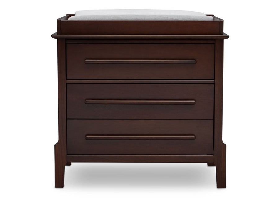 Serta Walnut Espresso (1324) Mid-Century Modern 3 Drawer Dresser with Changing Top, Front c1c 8-Mid-Century Modern 3 Drawer Dresser with Changing Top