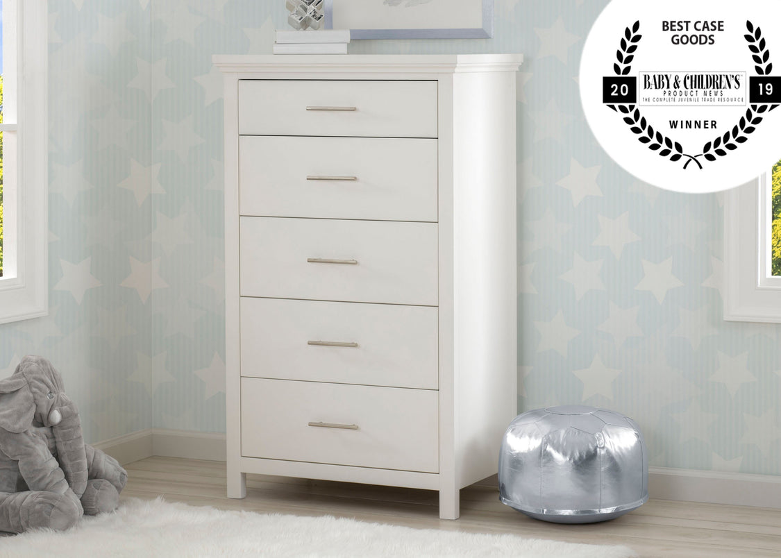 Simmons Kids Bianca White 130 Avery 5 Drawer Chest, Hangtag View