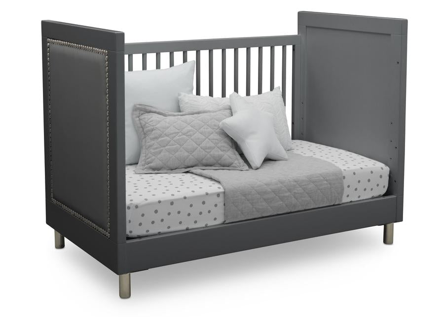 Delta Children Charcoal Grey (1323) Avery 3-in-1 Convertible Crib (708130), Right Day Bed Silo View