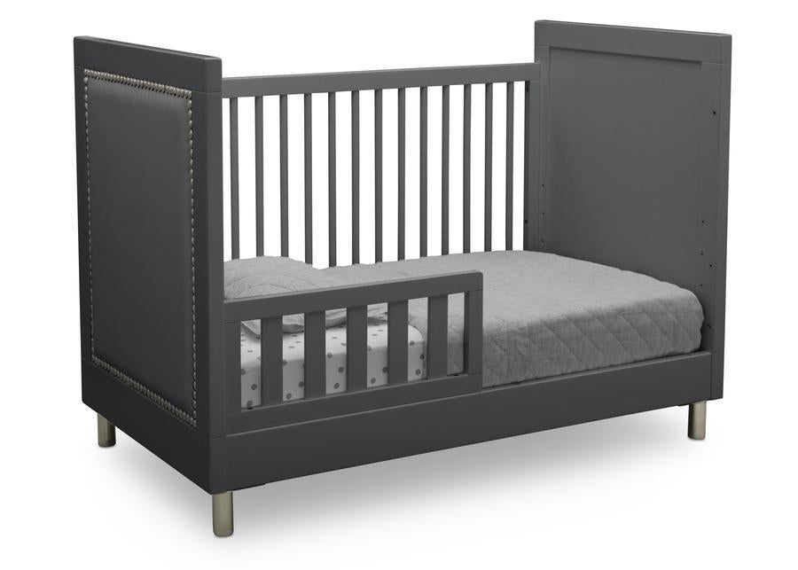 Delta Children Charcoal Grey (1323) Avery 3-in-1 Convertible Crib (708130), Right Toddler Bed Silo View