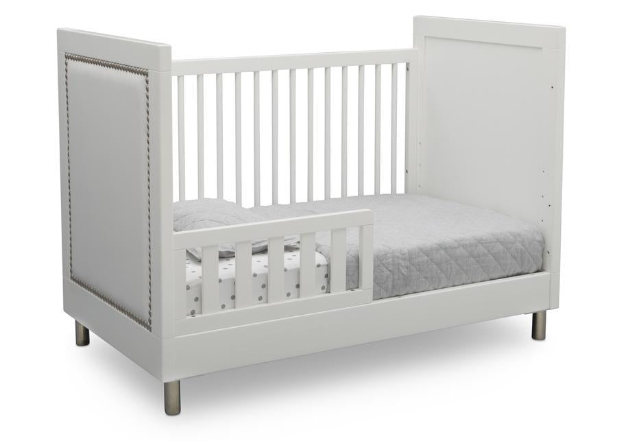 Delta Children Bianca White (1321) Avery 3-in-1 Convertible Crib (708130), Right Toddler Bed Silo View