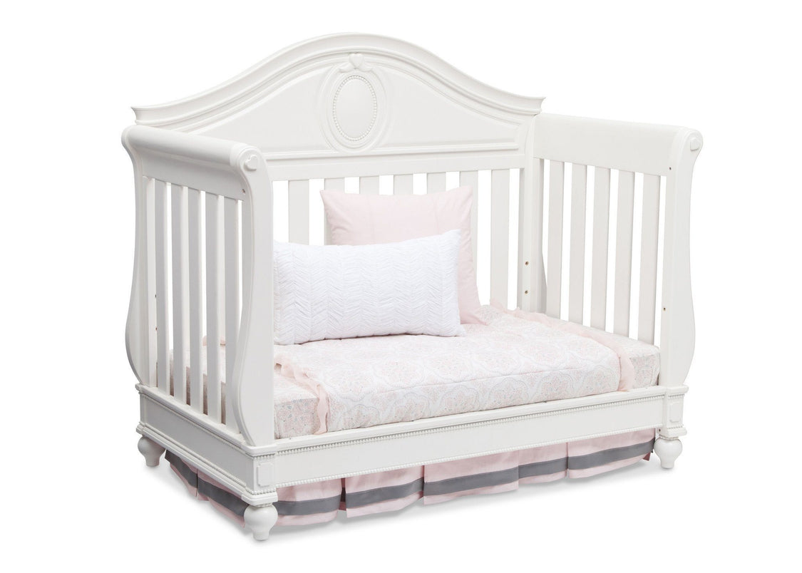 Delta Children White Ambiance (108) Princess Magical Dreams 4-in-1 Crib Side View, Day Bed Conversion b6b