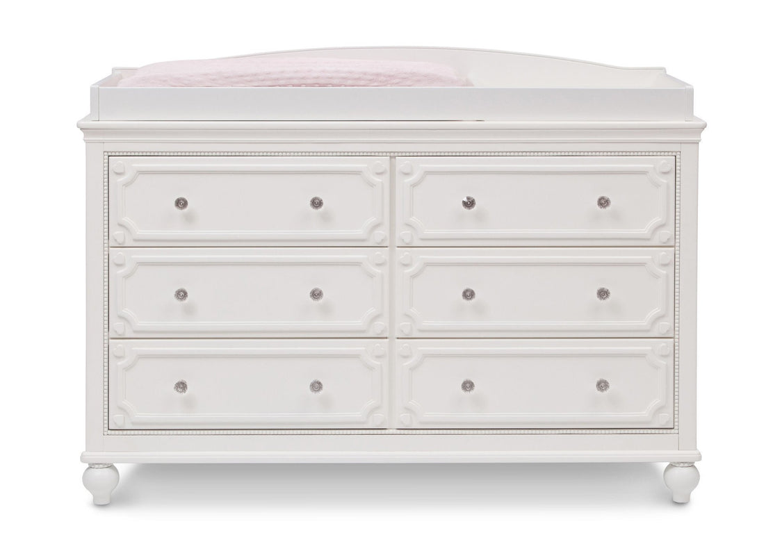 Delta Children White Ambiance (108) Princess Magical Dreams Dresser Front View with Changing Top and Props 