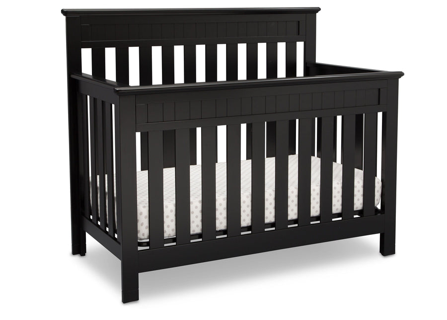 Delta Children Black (001) Chalet 4-in-1 Crib, angled view, c3c 4-Chalet 4-in-1 Crib