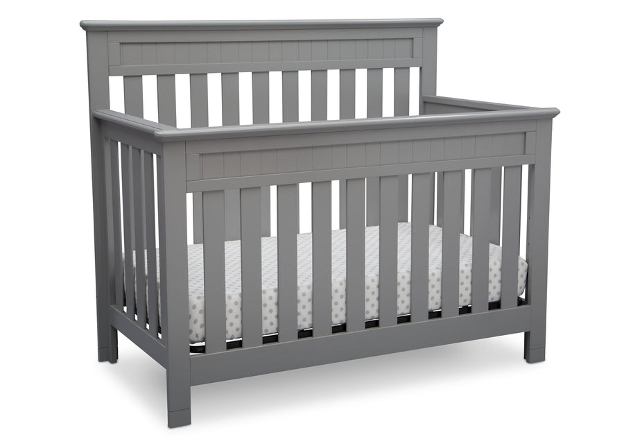 Delta Children Grey (026) Chalet 4-in-1 Crib, angled view, d3d 24-Chalet 4-in-1 Crib