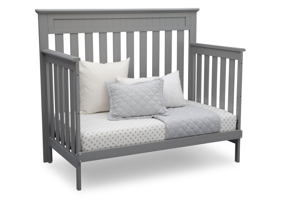 Delta Children Grey (026) Chalet 4-in-1 Crib, angled conversion to daybed, d4d