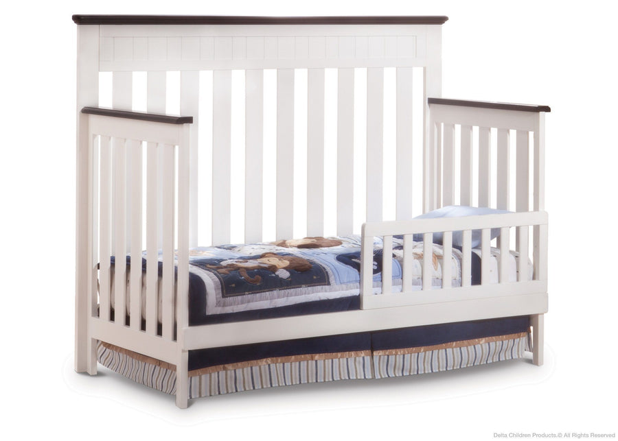 Delta Children White Ambiance/Dark Chocolate (127) Chalet 4-in-1, Toddler Bed Conversion with Toddler Guard Rail c3c 14-Chalet 4-in-1 Crib