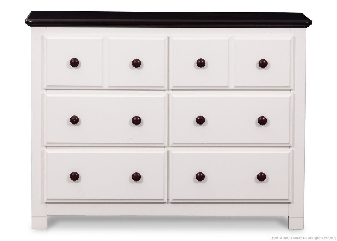 Delta Children White Ambiance / Dark Chocolate (127) Chalet 6 Drawer Dresser Front View b1b